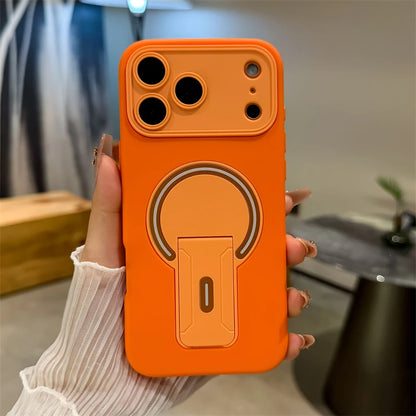 Luxury Fold Stand Holder Magnetic For Magsafe Matte Case For iPhone 17 16 15 14 13 12 11 18 Pro Max Plus Big Window Bumper Cover
