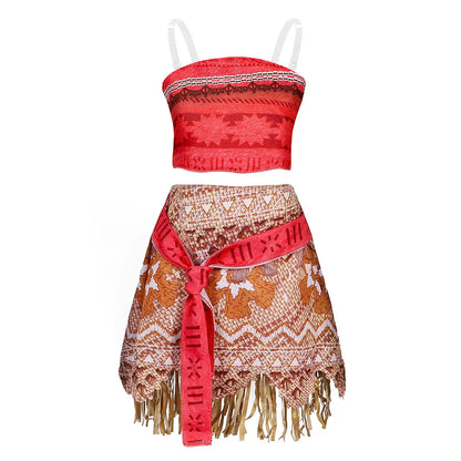 Ocean Adventure Moana Costume – Two Pieces Polynesian Style Vaiana Princess Dress Up for Girls Halloween