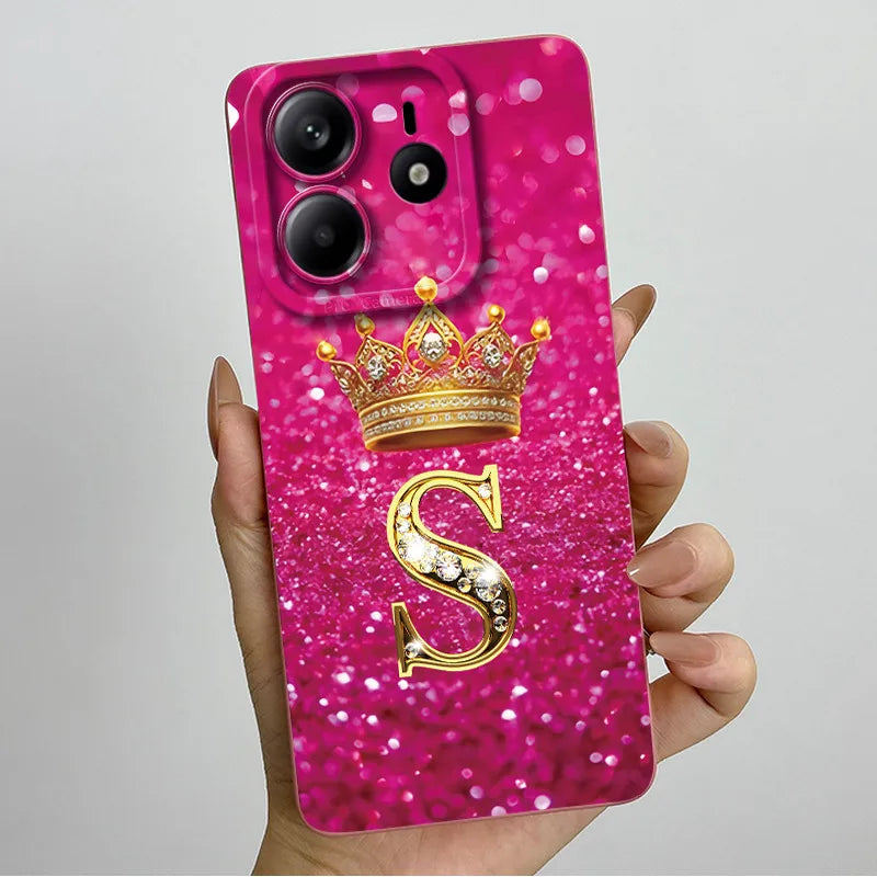 Case For Xiaomi Redmi Note 14 5G Phone Cover Note14 Global Funda Luxury Crown Letters Soft Silicone Back Cover For Redmi Note 14