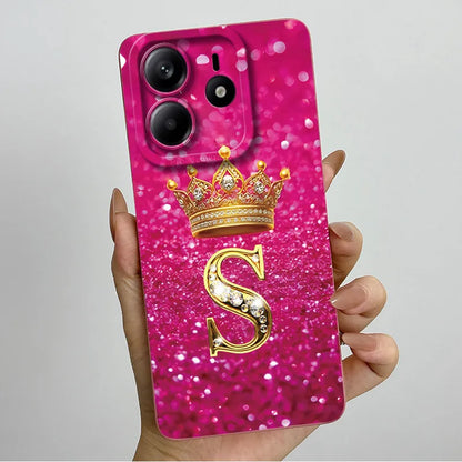 Case For Xiaomi Redmi Note 14 5G Phone Cover Note14 Global Funda Luxury Crown Letters Soft Silicone Back Cover For Redmi Note 14