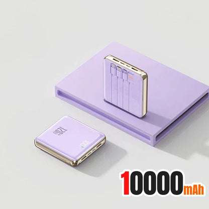 New 500000mAh Mini Power Bank Built-in 4 Cables Large Capacity Super Fast Charging External Battery for IPhone Samsung
