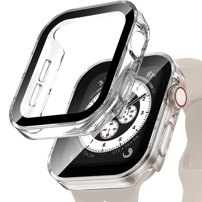 Glass+Case for Apple Watch 42 46mm 45mm 41 49 44mm 40 Mm Straight Edge Screen Protector Cover Case iWatch SE 6 7 8 9 10 11 Ultra