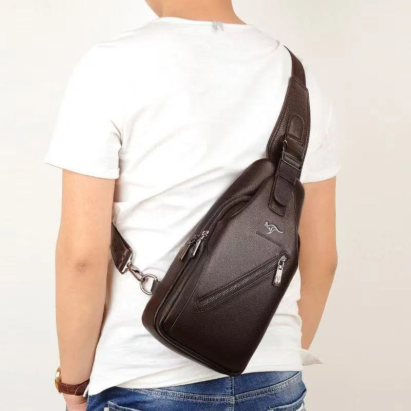 Men's Leather Chest Bag Multi-Function Travel Storage Bag Men's Messenger Bag Hardware Zipper Men's Chest Bag Bag