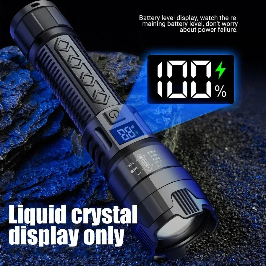 High Power 2000LM LED Flashlight Built-in Battery USB Rechargeable Strong Light Tactical Torch Outdoor Camping Hiking Lantern - Urbizia