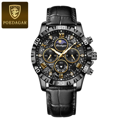 POEDAGAR Luxury Fashion Man Watch Waterproof Luminous Chronograph Leather Watches For Men Sports Outdoor Men's Quartz Wristwatch
