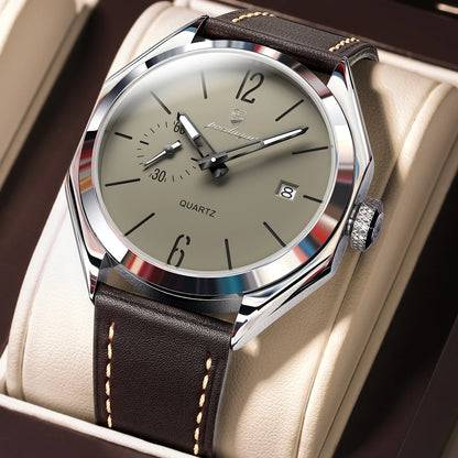 POEDAGAR Original Fashion Male Wristwatch Leather Quartz Business Men Watch Waterproof Luminous Date Elegant Men's Watches Reloj