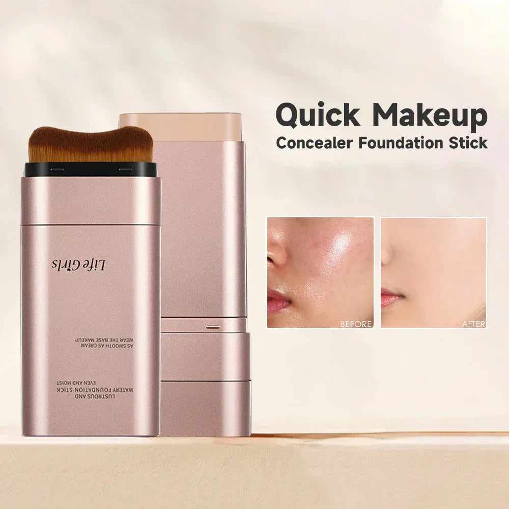 Life Girls Watery Double-Headed Foundation Stick with Brush, Natural Long-Lasting Flawless Makeup For Facial Concealer Cosmetics - Urbizia