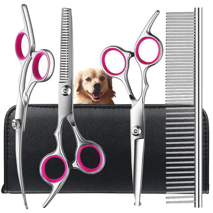 4pcs Pet Safe Scissors - Ambidextrous Stainless Steel Dog Grooming Shears with Safe, Round Head for Precision Trimming