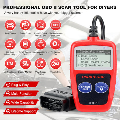 MS309 OBD2 Diagnostic Scanner Auto Car Health Check Code Reader Scanner Tool for All Cars Models with Bluetooth