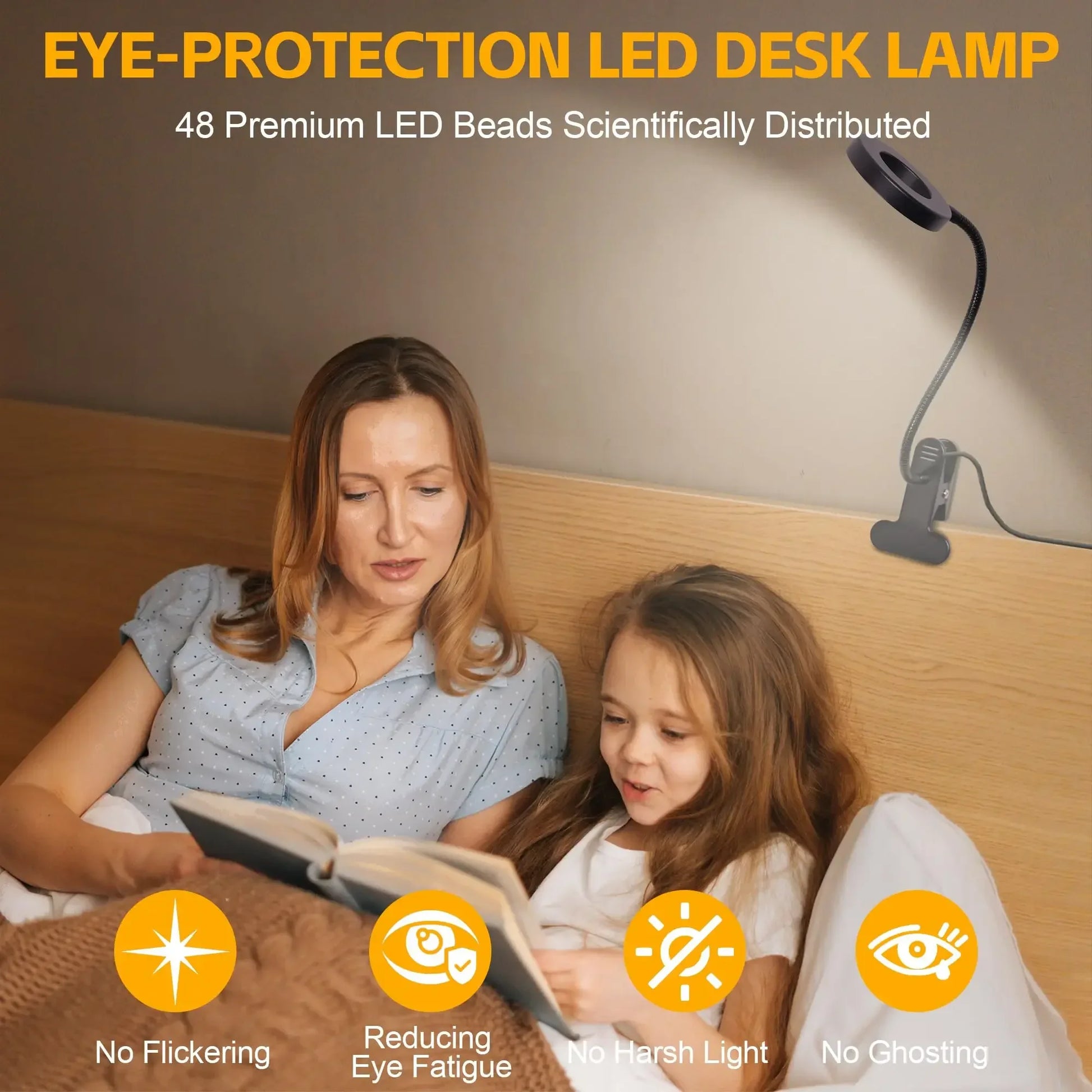 USB Rechargeable LED Desk Lamp,3 Modes Touch Dimming Eye-Caring Table Lamp w/Folding Clamp,Portable Night Light for Study Read - Urbizia