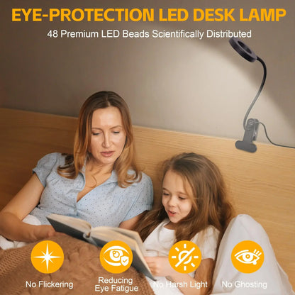 USB Rechargeable LED Desk Lamp,3 Modes Touch Dimming Eye-Caring Table Lamp w/Folding Clamp,Portable Night Light for Study Read - Urbizia