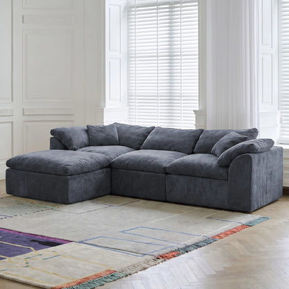 109" Modern Cloud L-Shaped 3-Seater Oversized Deep Seat Chenille Fabric Sofa White Modular Sectional with Ottoman