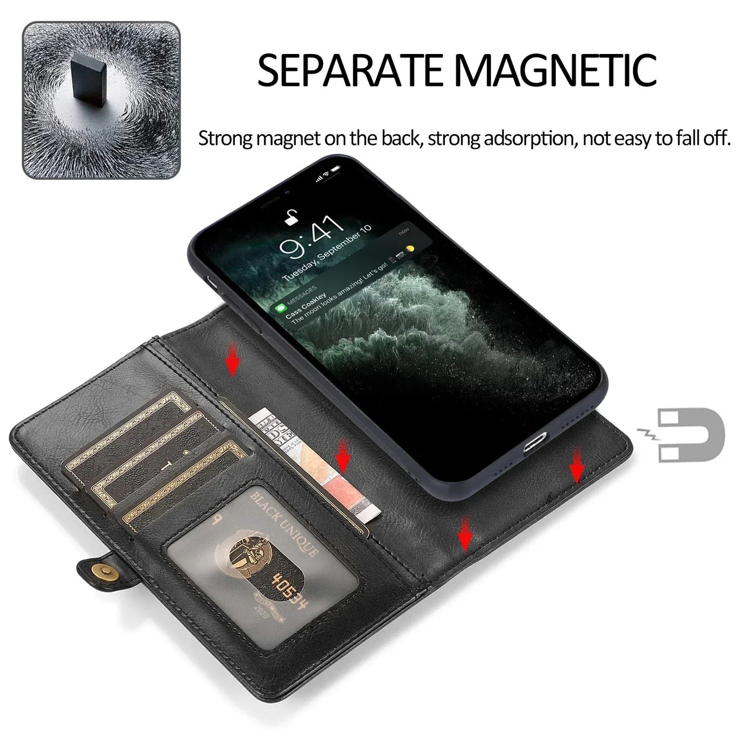 Flip Leather Wallet Case For iPhone 12 11 Pro Max Detachable Magnetic Leather Cover for iPhone 11 12 Pro Max X XR XS Max 8 7Plus
