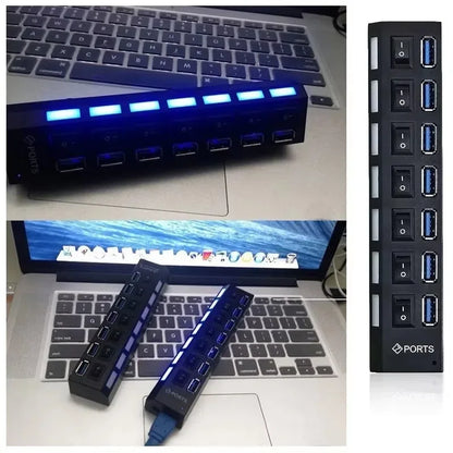 7-Port USB 2.0 Hub with Individual Switches & LED Light