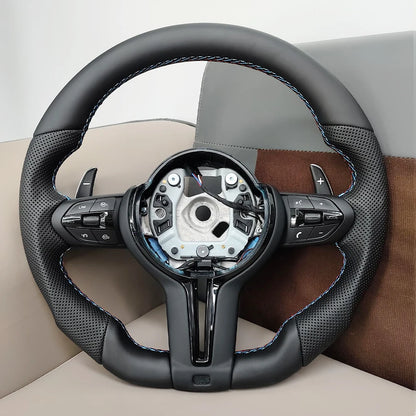 Perforated Flat Steering Wheel For BMW E90 E87 E70 E84 F10 F06 F20 F30 F15 F25 F23 F48 Black Button Fat Sport Upgrade
