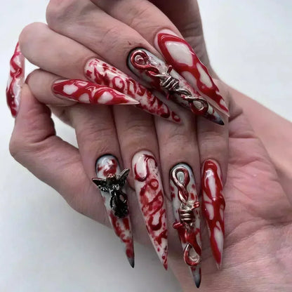 24Pcs Halloween False Nails – Almond Head Clown Design French Full Cover Press-on Nails