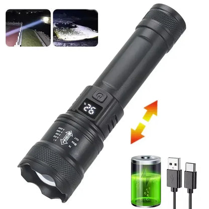 High Power 2000LM LED Flashlight Built-in Battery USB Rechargeable Strong Light Tactical Torch Outdoor Camping Hiking Lantern - Urbizia