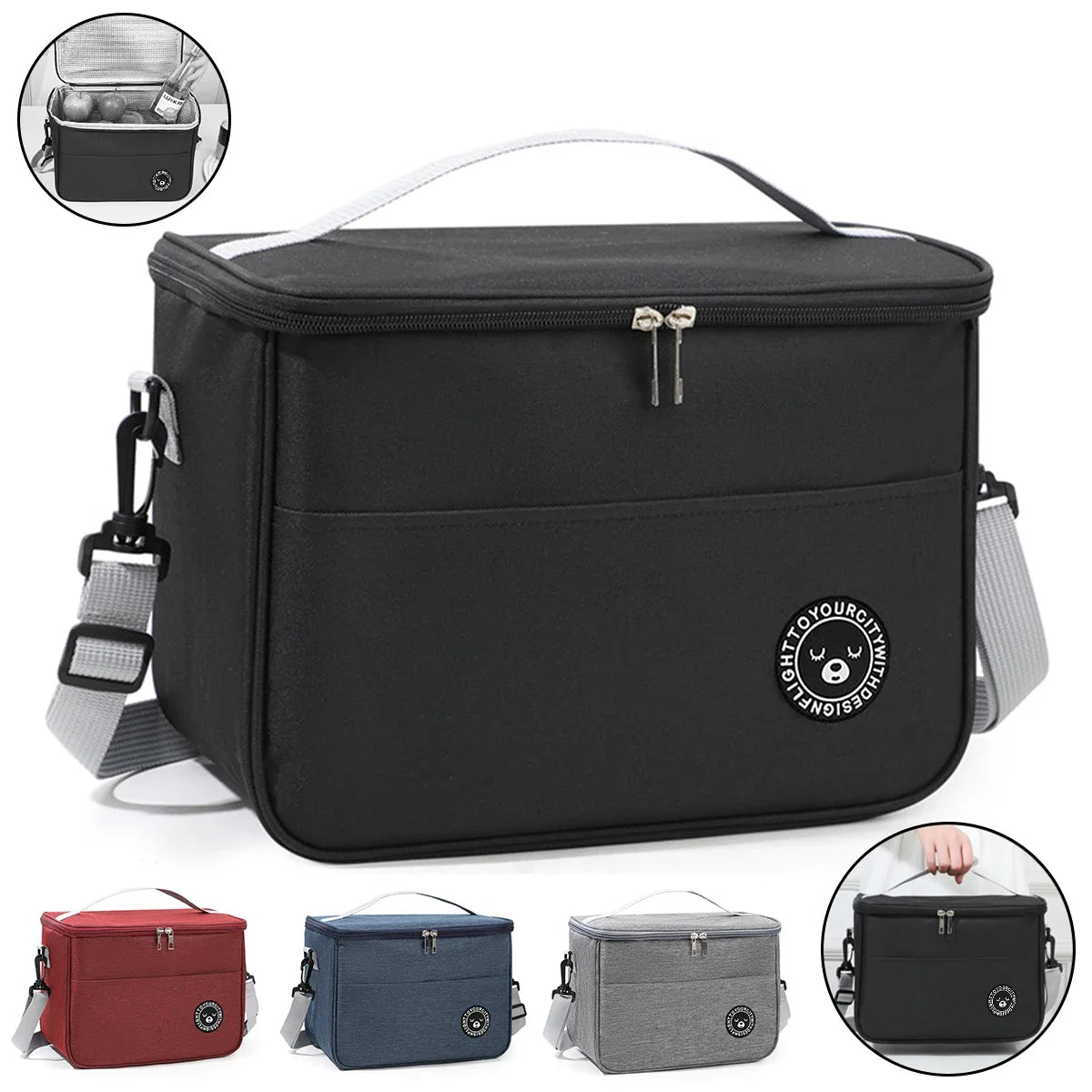 Capacity hand-held with shoulder strap insulated bag, lunch box bag, student thickened waterproof lunch bag。
