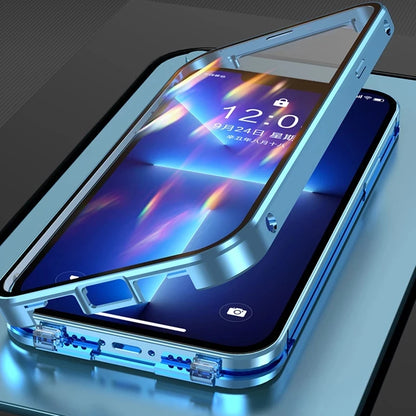 360°Full Protection Metal Magnetic Double-Sided Glass Lock Buckle Phone Case For iPhone 16 Pro Max 14 12 13 11 15 Pro Max Cover