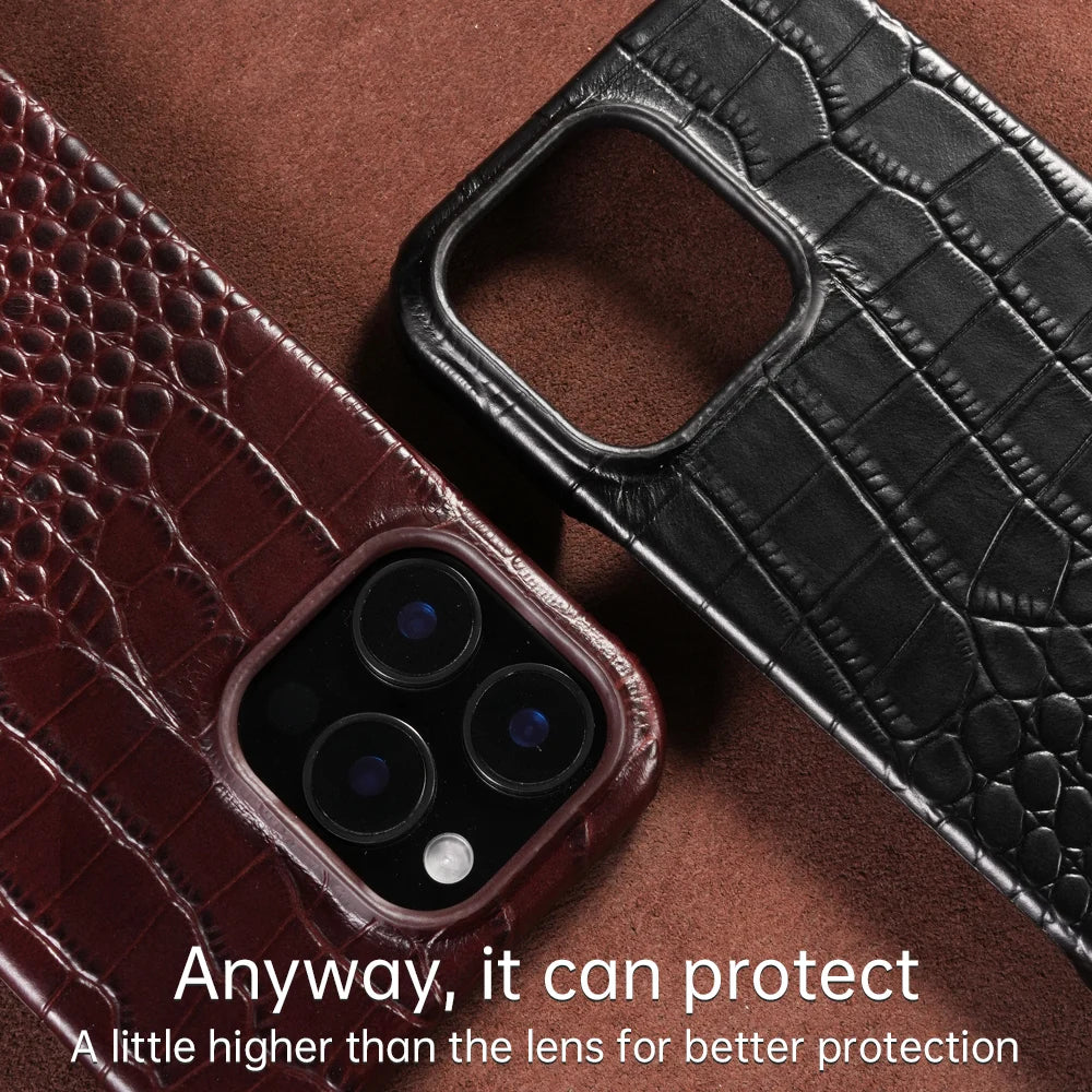 for Magsafe Case for iPhone 15 16 17 18 Pro Max Air 18Pro Natural Cowhide Leather Magnetic Protector Luxury Phone Back Cover
