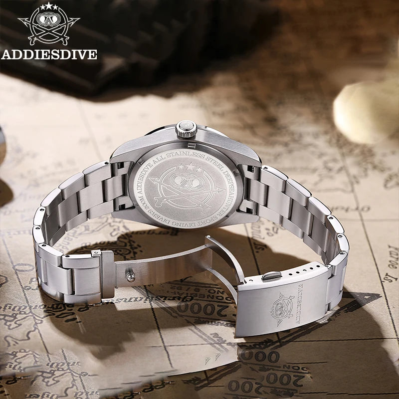 ADDIESDIVE New Luxury Men's Watch 200 Waterproof Stainless Steel Quartz Watch BGW9 Super Blue Luminous GMT Stainless Steel Watch
