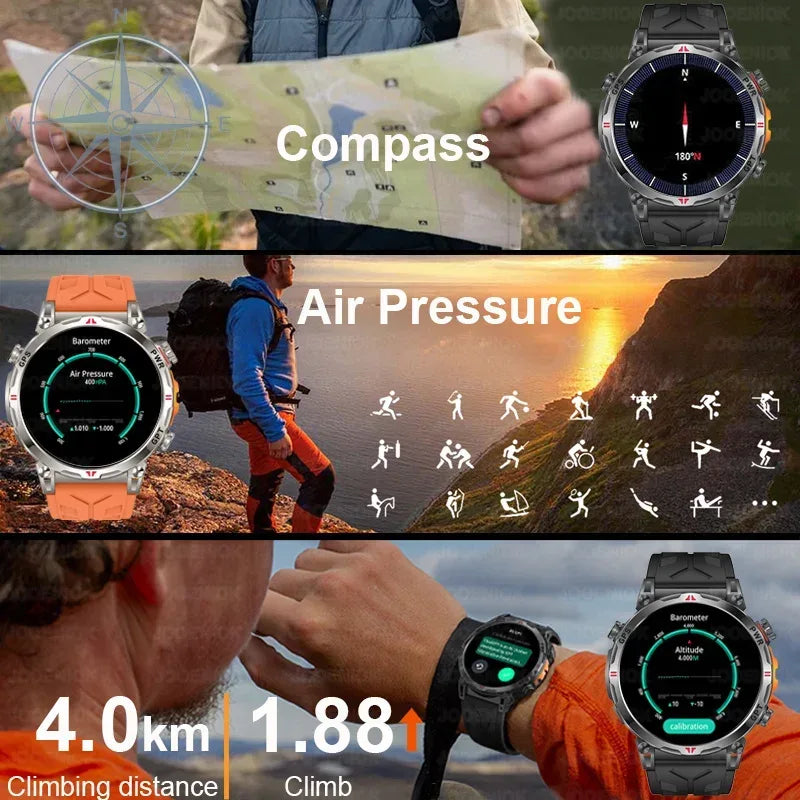 2026 New Outdoor Sports Smartwatch Men GPS Positioning 650mAh HD Call 1.56-inch AMOLED Screen Compass 5ATM Waterproof Watch Man - Urbizia