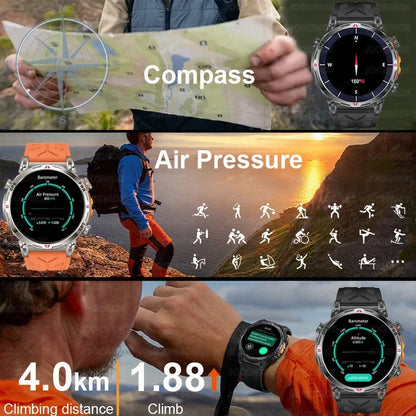 2026 New Outdoor Sports Smartwatch Men GPS Positioning 650mAh HD Call 1.56-inch AMOLED Screen Compass 5ATM Waterproof Watch Man - Urbizia