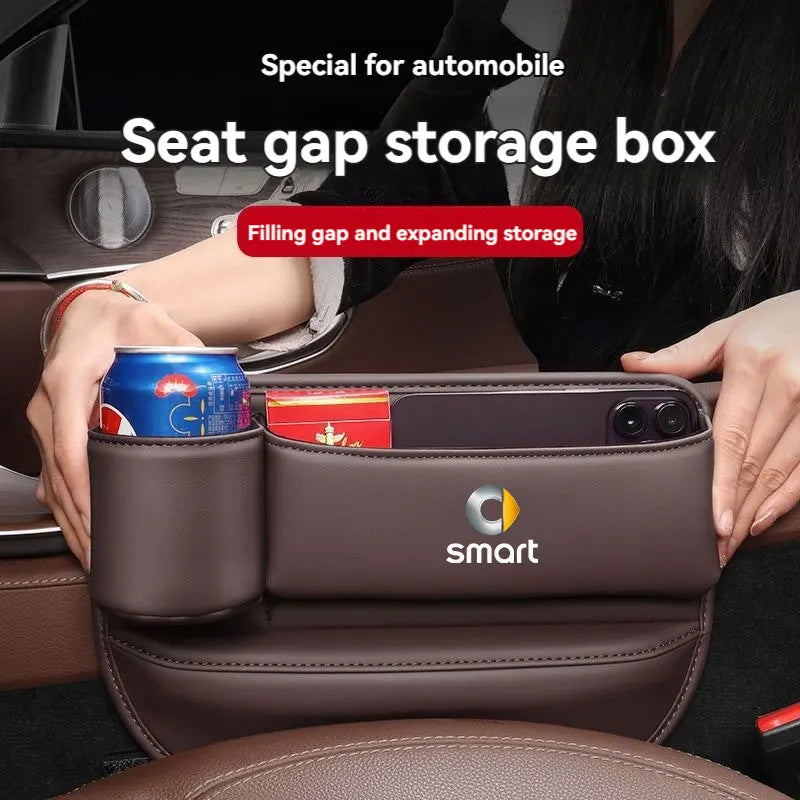 Leather Car Seat Gap Organizer Filler Side Storage Pocket With Cup Holder with logo For smart fortwo forfour 453 451 450 Car