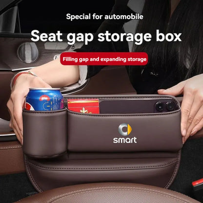 Leather Car Seat Gap Organizer Filler Side Storage Pocket With Cup Holder with logo For smart fortwo forfour 453 451 450 Car