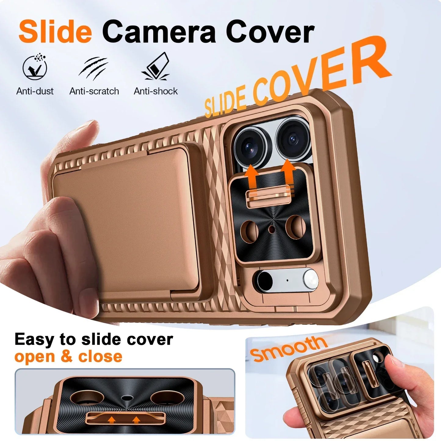 （Defective products, can be reordered）With Card Holder Sliding Camera Cover For 17 Pro Max Phone Case,PC+TPU Wallet Case