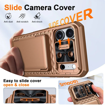 （Defective products, can be reordered）With Card Holder Sliding Camera Cover For 17 Pro Max Phone Case,PC+TPU Wallet Case