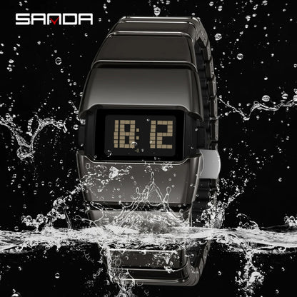 SANDA 9504 Y2K Retro Electronic Watch 5ATM Waterproof Night Light Display Snooze Alarm Clock Stopwatch Men's and Women's Watches
