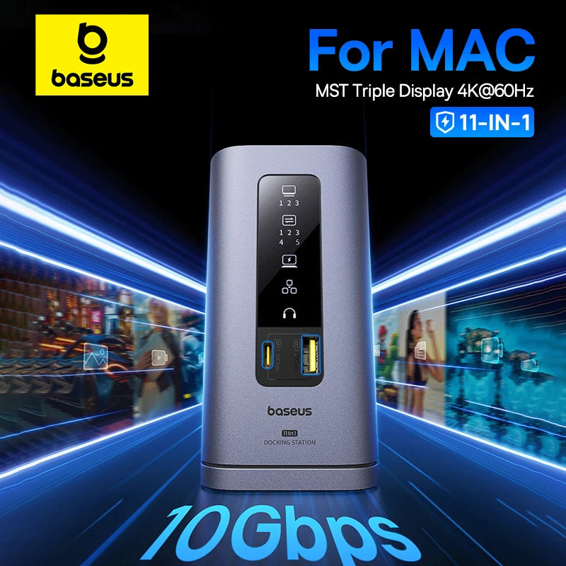 Baseus USB C HUB for Mac M3 M2 M1 System HDMI 4K@60Hz MST Triple Display for MacBook Air Pro Window 11-in-1 HUB Docking Station