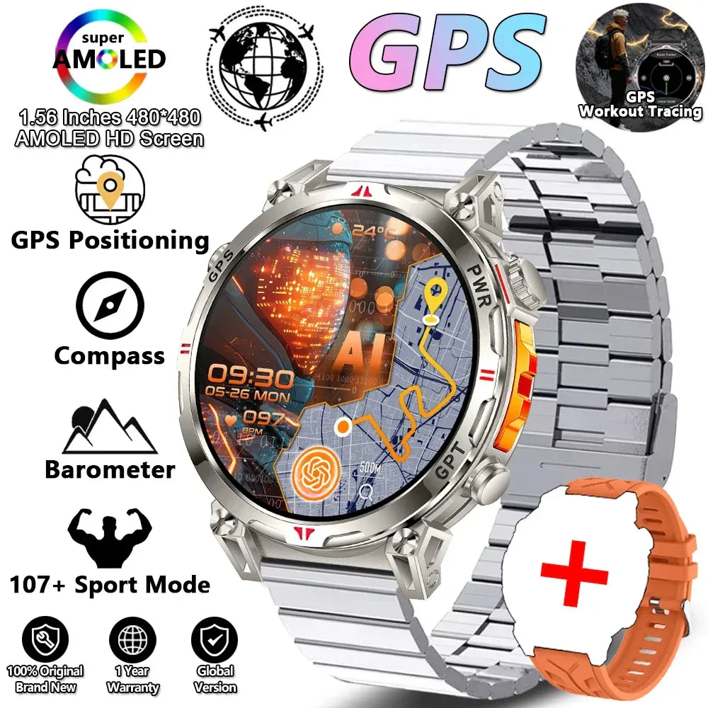 2026 New Outdoor Sports Smartwatch Men GPS Positioning 650mAh HD Call 1.56-inch AMOLED Screen Compass 5ATM Waterproof Watch Man - Urbizia