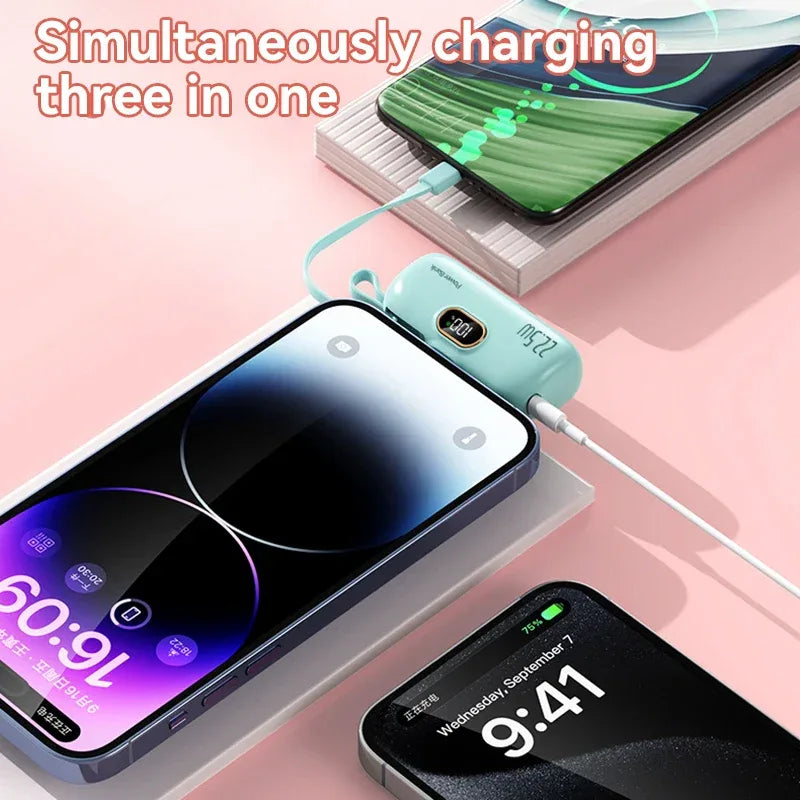 50000mAh Mini Capsule Power Bank 22.5W High Capacity Super Fast Charging External Battery for iPhone Huawei Samsung