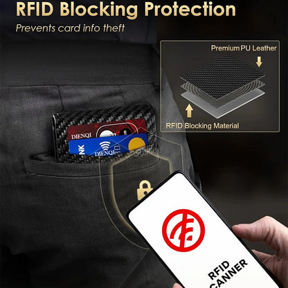 RFID Carbon Fiber Credit Card Holder Men's Wallet Minimalist Pop Up Metal Case Bifold Smart Wallets Business Cardholder for Men