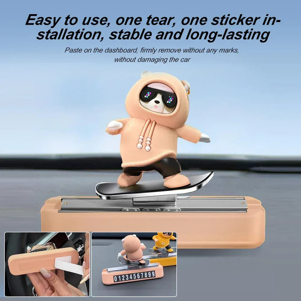 Magnetic Skateboard Bear Car Dashboard Ornament - Urbizia