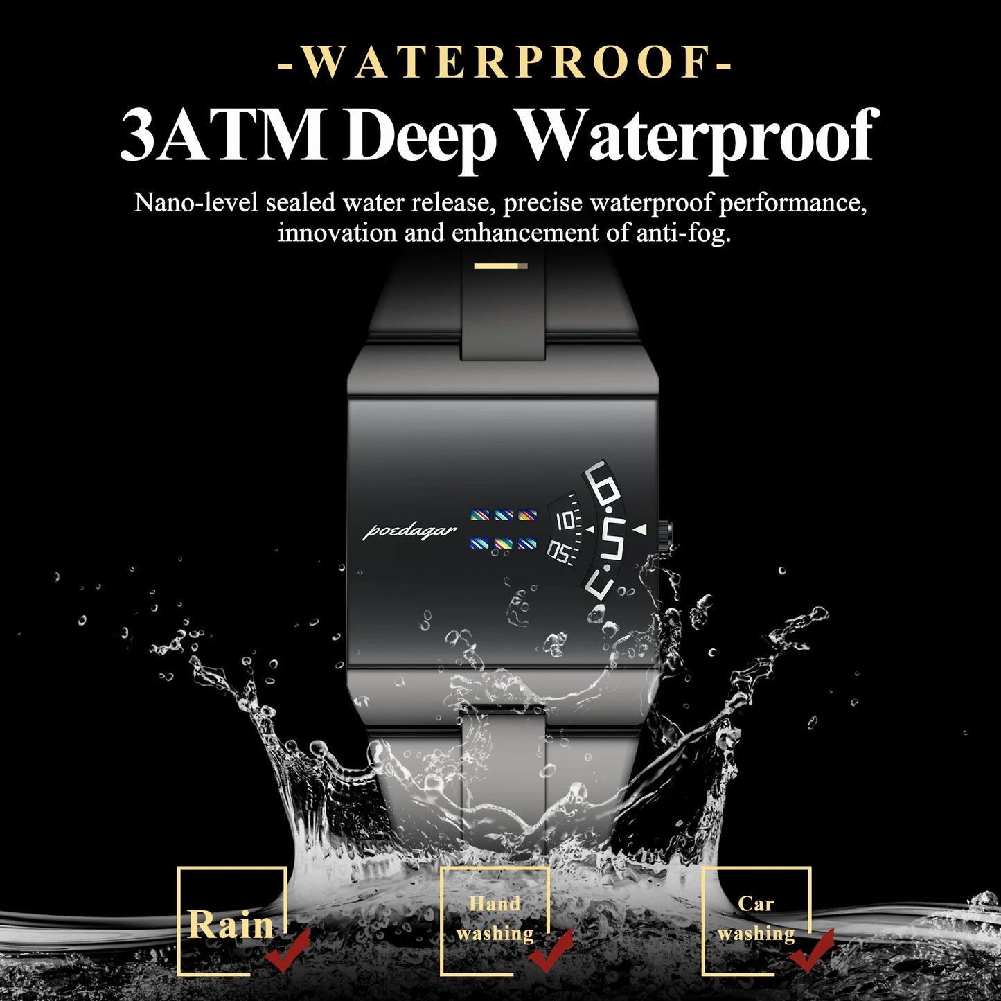 POEDAGAR Top Casual Man Wristwatch Waterproof Fashion Men Watch Rectangle Stainless Steel Quartz Sports Men's Watches Male Reloj