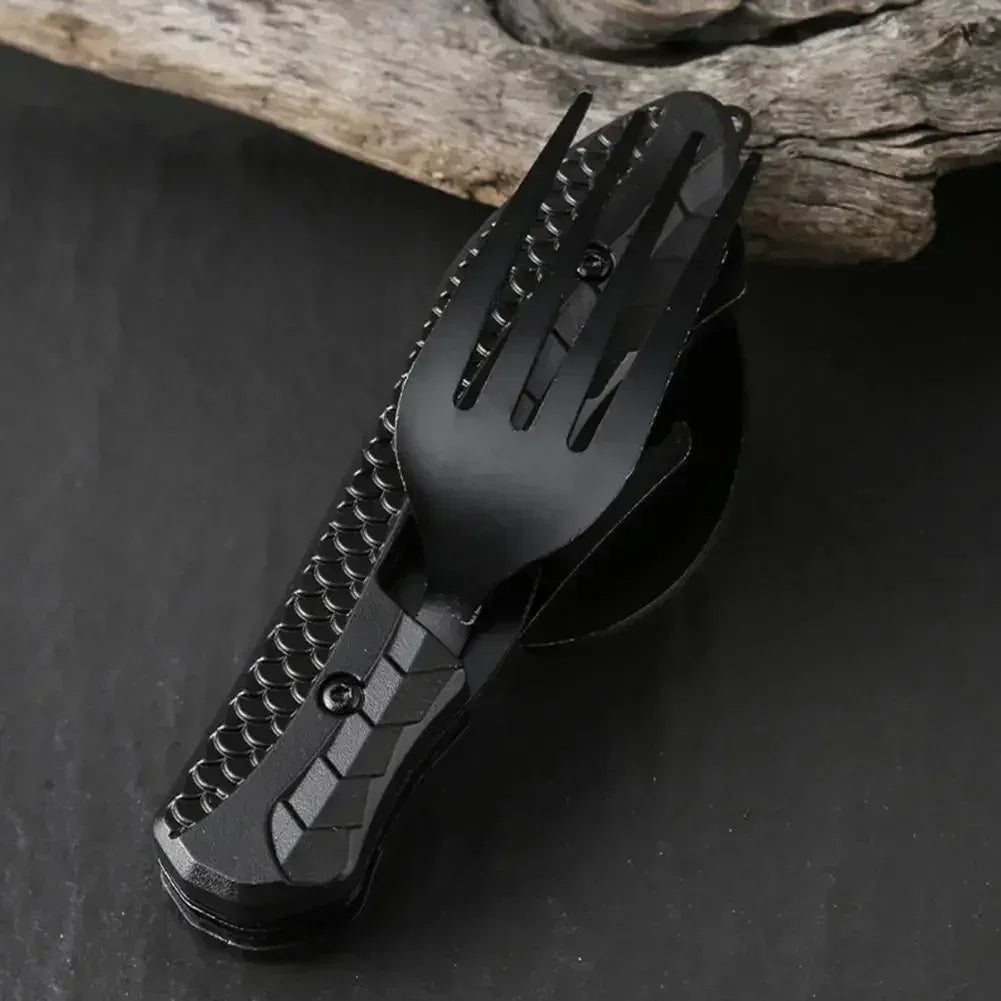 Bottle Opene Three-in-One Multi-Tool Camping Folding Knife Comfortable Grip Hook Design Stainless Steel Folding Spoon Fork Knife