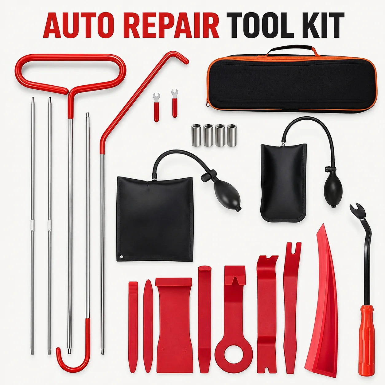 Car Door Tool Kit Inflatable Air Pump Auto Window Door Open Fixing Gripper Tools with Long Reach Kits & Carrying Bag