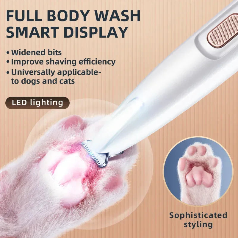 Dog Paw Trimmer with LED Light Fully Waterproof Pet Hair Trimmer with LED Display Dog Clippers for Grooming 18mm Widen Blade - Urbizia
