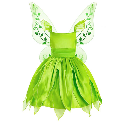 Girls Flower Fairy Dress – Kids Princess Costume with Wings, Halloween & Party Tinkerbell Dress