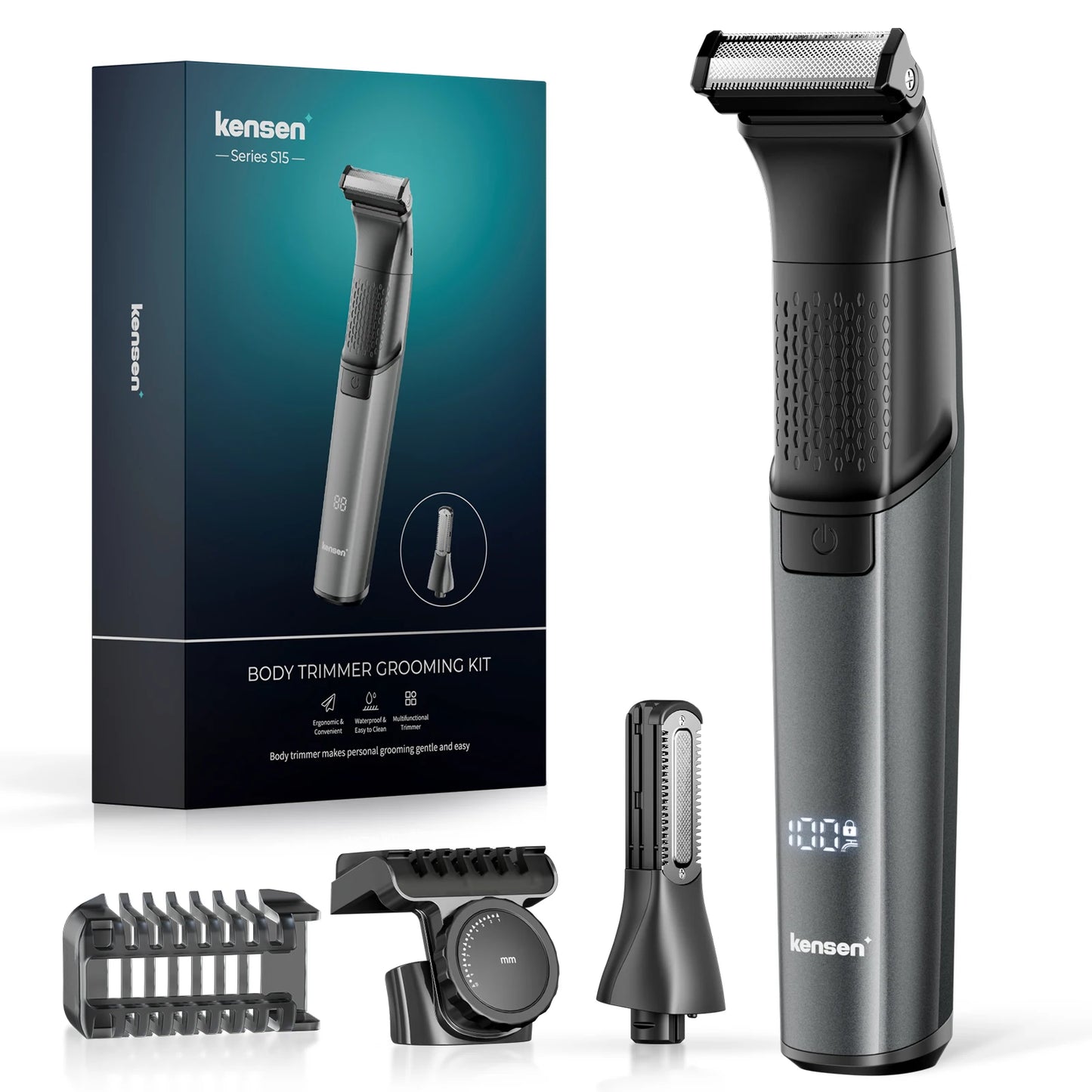 KENSEN S15 Electric Tirmmer for Men Dual-sided Blade IPX6 Waterproof Body Hair Razor Beard Trimmer 2 in 1 Trimmers for Barber