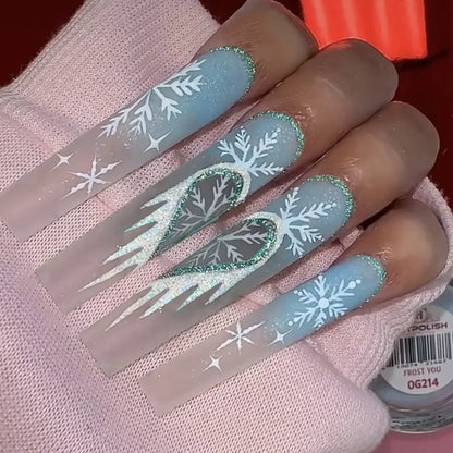 24Pcs Glitter Pink Sequins Fake Nails – Halloween Skull & Love Print Ballet Press-on Nails