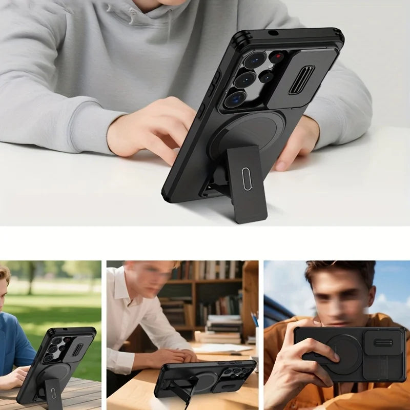Camera Protection Magnetic Stand Holder Case for Samsung S26 S25 S24 Plus S25FE S23 Ultra A57 A56 A55 A36 A16 Shockproof Cover