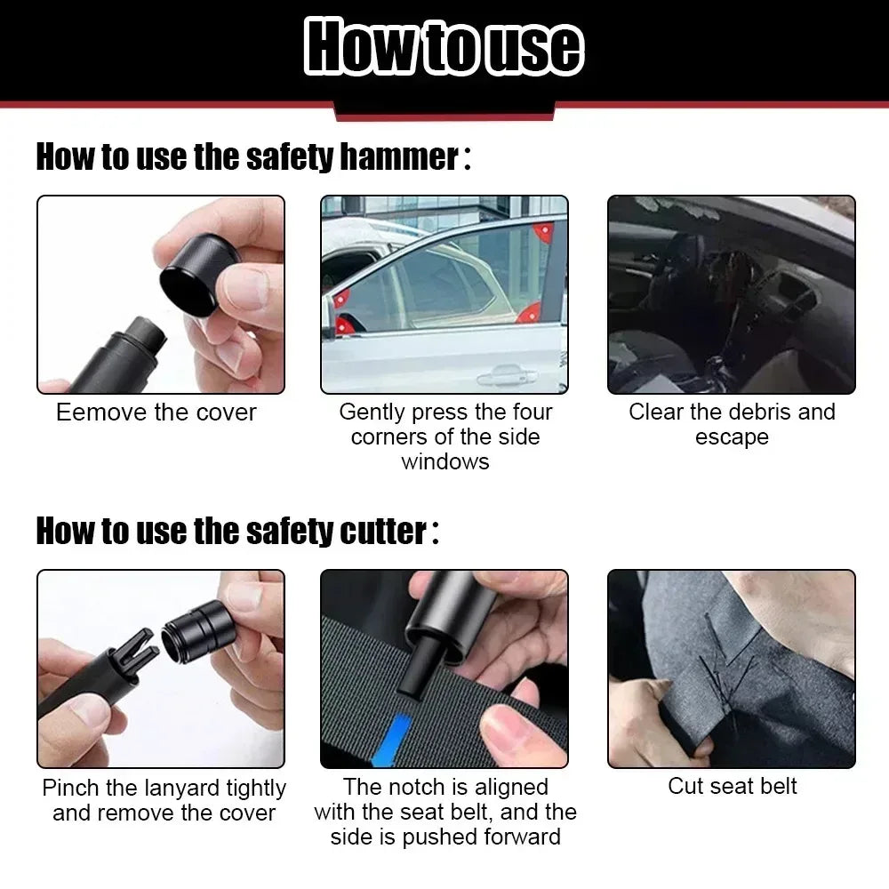Aluminum Alloy Car Safety Rescue Hammer Automatic Seat Belt Cutter Window Breaker Emergency Rescue Tool - Urbizia