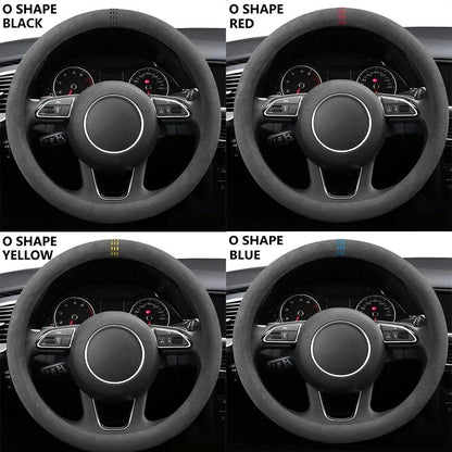 Suede Car Steering Wheel Cover Wrap – Universal 37–38cm, O or D Shape