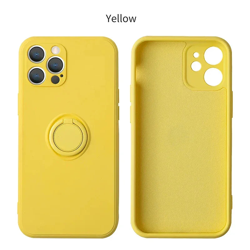 Liquid Silicone Magnetic Bracket Ring Phone Cases For IPhone 15 14 13 12 11 Pro Max Mini X XS XR 8 7 Plus Shockproof Back Cover