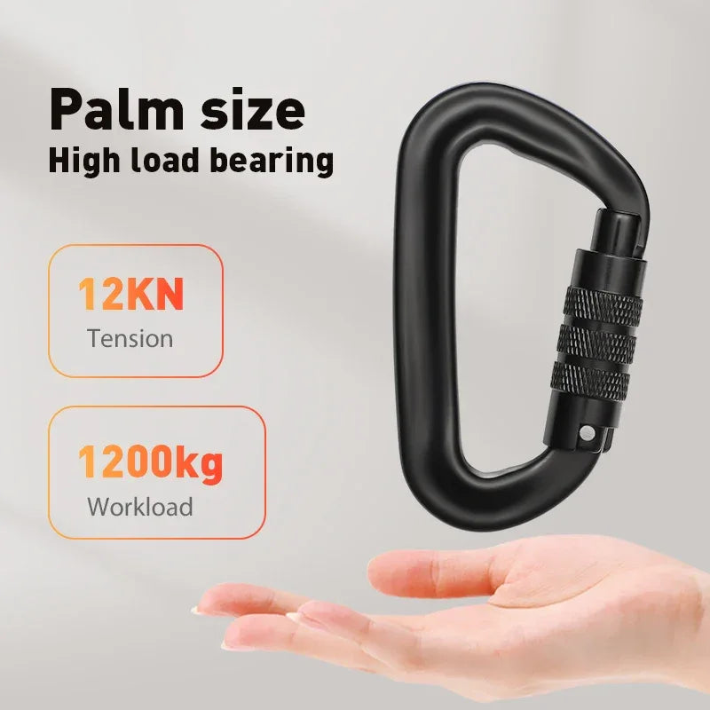 CLIWIZ 12KN Professional D-Shaped Aluminum Carabiner Key Hooks lip Camping Keyring Snap Hook Outdoor Hiking Tool
