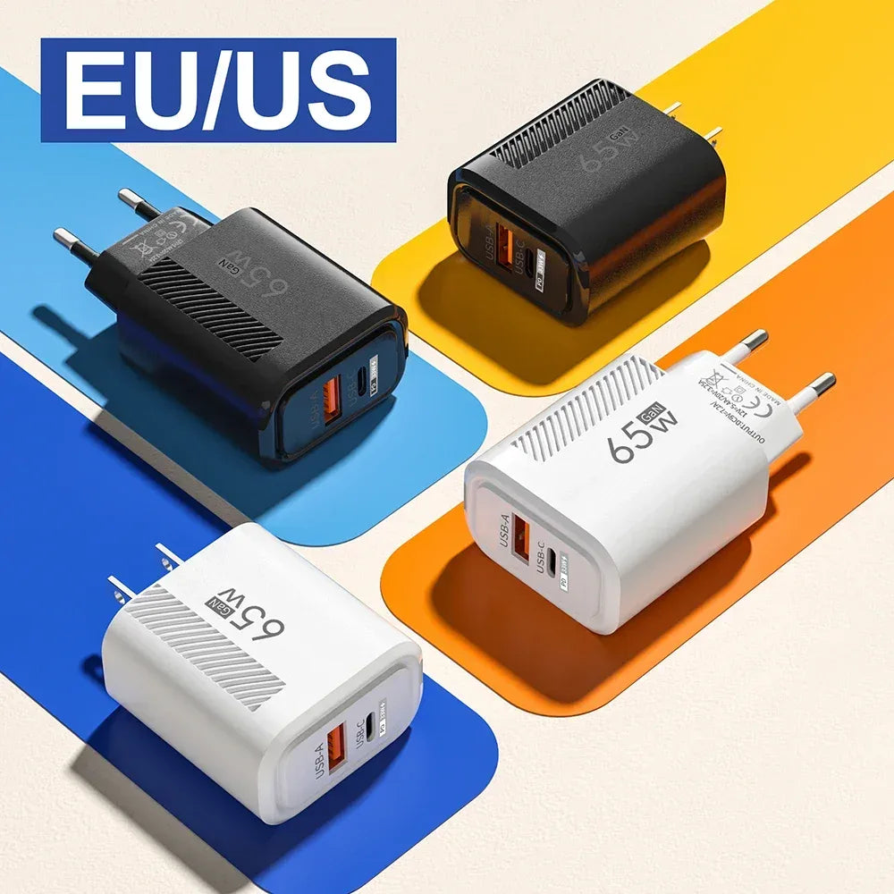 65W GaN Fast Charging USB Type C Charger US EU Plug PD 3.0 Quick Charge Travel Wall Charger For Phone Adapter For iPhone Samsung - Urbizia